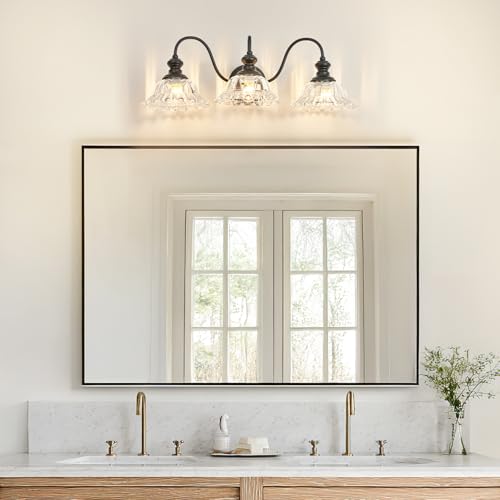 Image of 3 Lights Black Vintage Bathroom Vanity Light Fixture Over Mirror