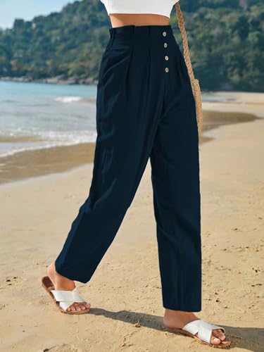 Image of TOPLOT Women High-Waist Pants | Pleated Relaxed Fit Trousers for Woman | Casual & Elegant Look with Workwear for Office, Events & College (5194)