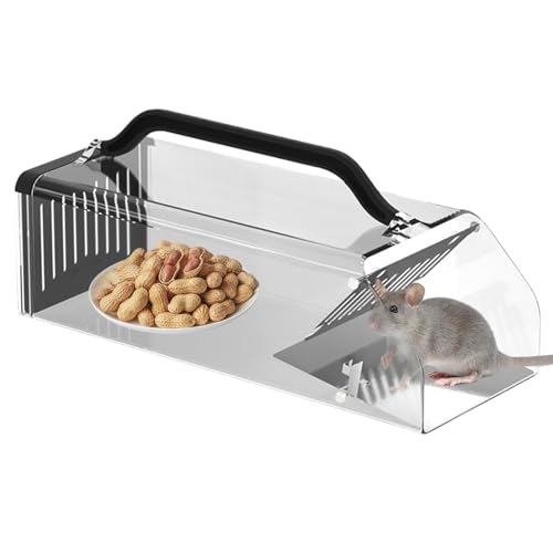 Mausefalle Lebend, 30cm XXL Groß Rattenfalle mit Tragegriff, Upgrade Kontinuierliche Kastenfalle, Tierfreundlich Marderfalle, ABS Wiederverwendbar Tierfalle für Drinnen Draußen Garten