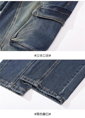 Men's Multi-Pocket Jeans Fashionable Stitching Retro Slim Jeans3