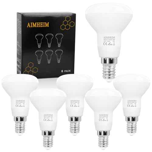 AIMHEIM Ampoules LED E14 Dimmable 5000K, 5W Équivalent 50W, Spot R50 Blanc Froid, Ampoule Petit Culot Vis LED Réflecteur, Pas de Scintillement, Lot de 6