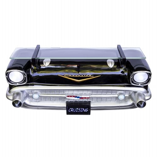 Sunbelt Gifts 1957 Chevrolet Black Bel Air Floating Wall Shelf - LED Headlights with Tempered Glass for Vintage Car Decor + Man Cave Accessories - Classic Car Gift (20 x 6.1 x 8 in)