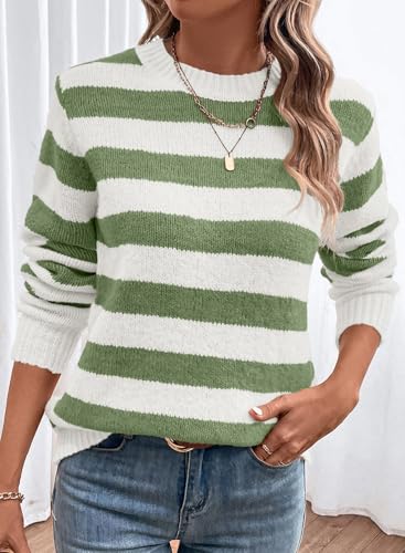 Image of Dokotoo Sweaters for Women 2026 Crewneck Striped Cute Color Block Fall Winter Knitted Pullover Tops