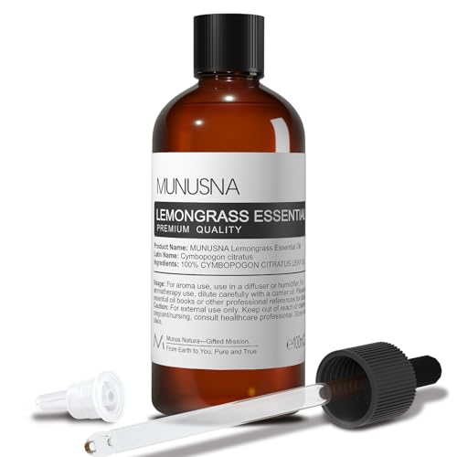 MUNUSNA Lemongrass Essential Oil, 100% Natural & Pure Lemongrass Oil 100ML, Premium Grade Essential Oils Aromatherapy Scented Oils for Diffusers, Home Care, Skin, Laundry, Spray, Candle Soap Making
