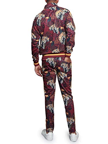 G-Style Usa Men's Royal Floral Tiger Track Suit St559 - Burgundy - 2X-Large #TOP2