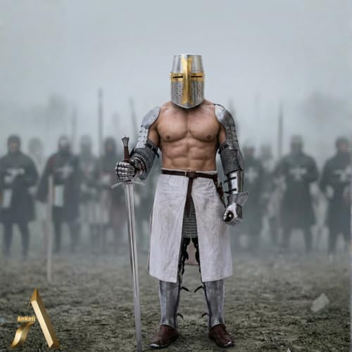 Image of AnNafi Brass Crusader Helmet | Medieval Metal Knight Helmets | PREMIUM QUALITY with Fitted LEATHER LINER | Dark Crusades Helmet Wearable for Adult | Medieval Costumes - RolePlay Gift