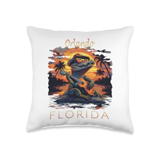 Orlando Florida Vacation Cute Alligator Throw Pillow