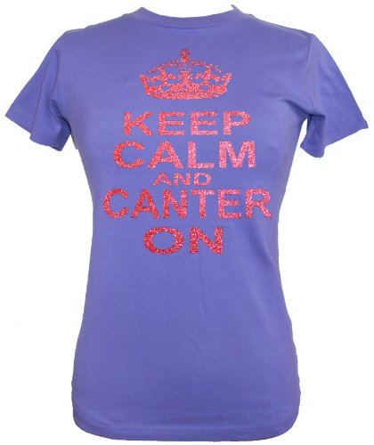 Image of Purple Womens Fitted L(12) t-Shirt with Pink Sparkling Print 'Keep Calm and Canter ON with Crown'