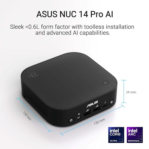 Image of ASUS NUC 14 Pro AI Microsoft Copilot+ AI PC with Intel Series 2 Core Ultra 7 258V, 32GB LPDDR5x RAM, 1TB NVMe SSD, Thunderbolt 4, WiFi 7, Win 11 Pro, Voice Command, Toolless Chassis Access, Mini PC
