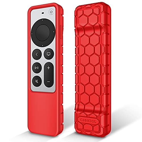 Fintie Protective Case for Apple TV Siri Remote 2021 2022 - Honey Comb Lightweight Anti Slip Shockproof Silicone Cover for Apple TV 4K / HD Siri Remote Controller (2nd Gen / 3rd Gen), Red
