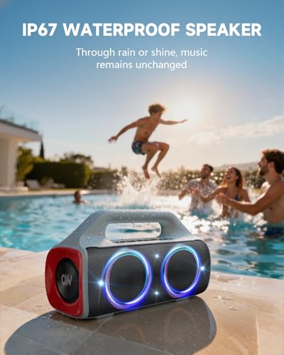 Image of IP67 Waterproof Bluetooth Speaker:80W(Peak) Loud Outdoor Portable Wireless Party Speakers with LED Lights,20H Playtime,Bluetooth 5.3,Deep Bass & TWS for Pool,Beach(White)