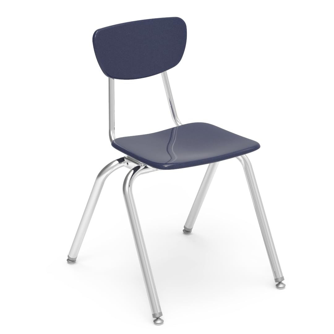 Virco 3018 (8-Pack) School Chairs 18" H, Stackable Classroom Seating for 5th Grade to Adults Students - Navy