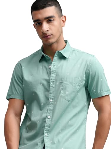 Image of Highlander Men's Sea Green Slim Fit Half Sleeves Shirt | Fresh & Stylish | A Soft Hue with a Sharp Fit