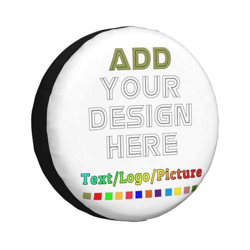 Image of Custom Spare Tire Cover Personalized Tire Covers Add Your Own Design Logo Picture Customize Wheel Cover Universal Size 14-17 in Fit for Jeep Trailer Camper RV Wheel Covers, White
