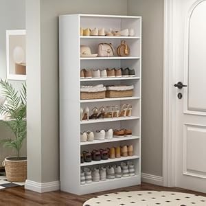 Shoe cabinet 9 tiers 40 45 pairs heavy duty wood freestanding shoe storage cabinet 708 tall shoe cabinet with open storage for entryway white  urban country home decor
