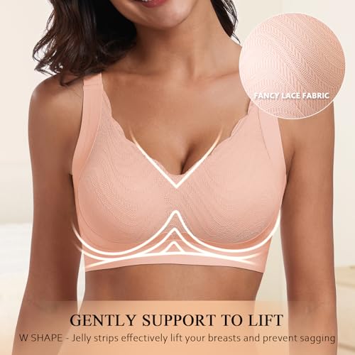 Image of Wireless Support Bra Full Coverage Padded Push Up Anti Sagging Comfortable Seamless Lace Bras No Underwire