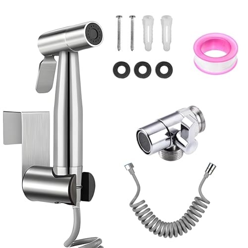 Ducha de mano de acero inoxidable bidé con dispensador de grifo con manguera de 3 m y soporte, pulverizador de inodoro con modo dual (jet/stream), válvula G1/2' y una válvula G3/8'