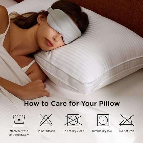 Image of Bedsure Purewoven Hotel Pillows Standard Size Set of 2 with Cotton Shell | Down Alternative Dual Chamber Construction Fill Gusseted Pillows for Fluffy Support, Ideal for Back & Stomach Sleepers