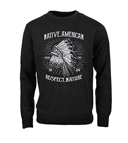 RiotBunny Native American Respect Nature Indian Chief Headwear Artwork Uomo Felpa Pullover Nero X-Large