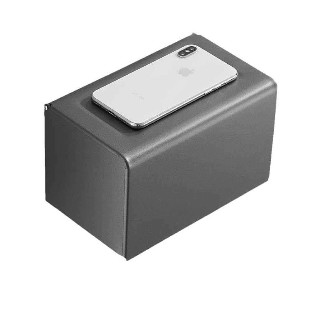 Portarrollos de papel y caja de pañuelos gris aluminio para un baño minimalista