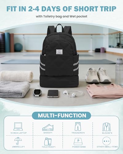 Image of Gym Backpack for Women Men, Lightweight Gym Bag with Shoe Compartment, Water Resistant Sports Backpack with Wet Pocket, Large Capacity Cheer Backpacks for Girls, Black