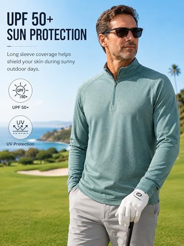 Image of Golf Quarter Zip Pullover for Men Mock Neck 1 /4 Zip Lightweight Athletic UPF 50+ Men's Long Sleeve Golf Sweatshirt