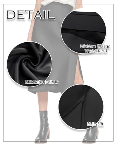 Womens Satin Silk High Waist Slit Midi Skirt Elastic Waistband Midi Skirts for Women4