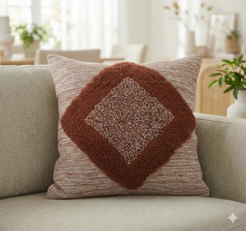 TreeWool Housse de Coussin Décorative Bohème (45 x 45 cm, Rouille, Lot de 1) – Motif Texturé en Losanges – Douce et Résistante, pour Canapé et Salon