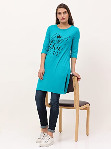 Image of FLEXIMAA Women's Cotton Printed Round Neck 3 /4 Sleeve Color Size Long Top