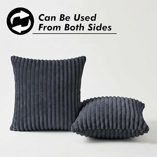 Image of Yellow Weaves Pencil-Stripe Fur Cushion Covers | Soft Polyester | Decorative Sofa & Throw Pillow Covers | 16x16 Inches, Pack of 3 (Bluish Grey)