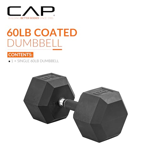 Image of CAP Rubber Coated Dumbbell Weights, Free Weights for Home Gym Strength Training, Anti-Roll Hex Dumbbells with Black, Chrome & Comfort Grip Handles, Singles