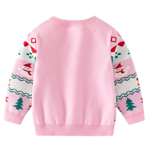 Toddler Christmas Sweater Snowman Girls Knit Crewneck Snowflake Pullover Kids Cute Xmas Pink Clothes Tops 3-7 Years2