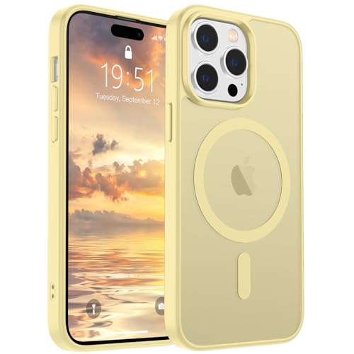 Image of SUPFINE Magnetic for iPhone 14 Pro Case (Compatible with MagSafe) (Military Grade Drop Protection) Slim Translucent Matte Shockproof with Anti-Fingerprint Phone Case,Buttercream Yellow