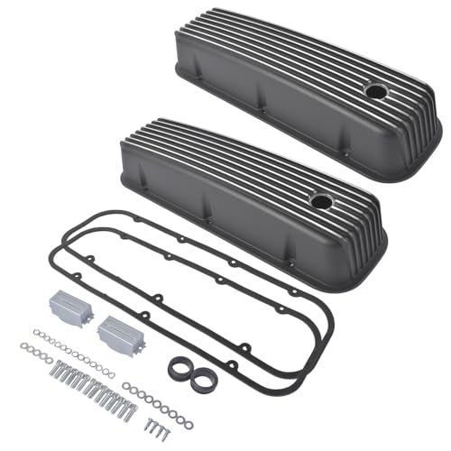 TEKKOAUTO Tall Finned Aluminum Valve Covers 3 11/16 Black with Gasket Replacement for Chevy BBC 396 454 502 1965-1995