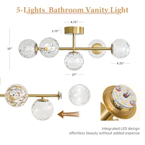 Image of ALIYIQI LED Bathroom Vanity Light Fixtures,Brushed Gold Brass Bathroom Light Fixtures
