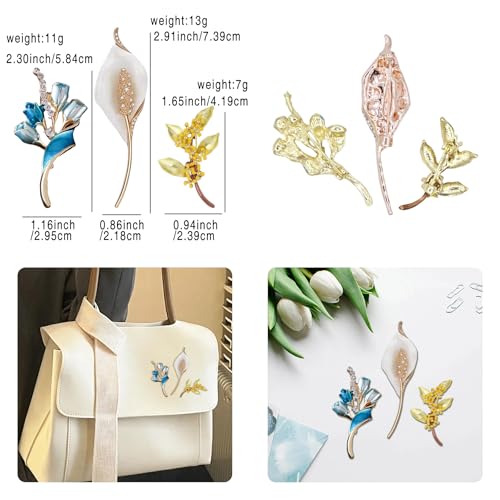 Image of 3Pcs Enamel Rhinestone Flower Brooch Cute Crystal Brooches and Pins for Women Gold brooch Fashion Jewelry for Women Gift