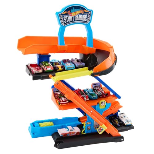 Image of Hot Wheels City Toy Car Track Set, Transforming Stunt Garage Playset & 1:64 Scale Die-Cast Vehicle, Storage for 10+ Cars & Stunting Speedway