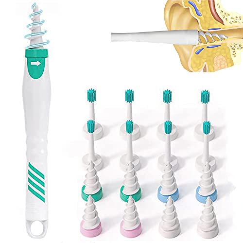 Q Grips Earwax Remover- Updated Soft Silicone Safe Spiral Ear Wax Removal Smart Tool,Reusable Ear Wax Removal Tool Kit Safe Ear Cleaner Brush with 16Pcs Soft and Flexible Replacement,for Children