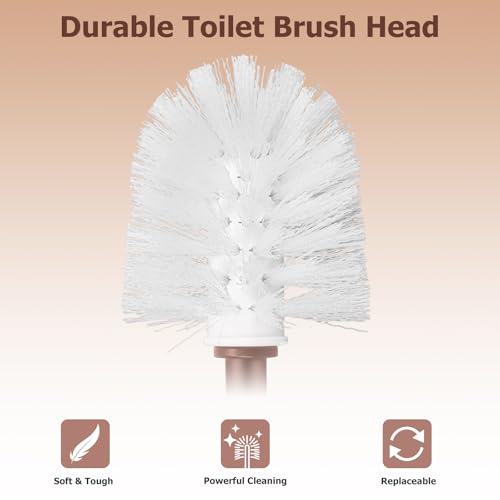 Image of Topsky Toilet Brush,2 Pack Compact Toilet Brush & Holder Set,Plastic Round Barrel Loo Brush with 2 Replacement Toilet Brush Head,Durable for Bathroom Toilet,Brown
