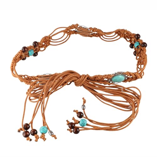 Boho Braid Belt for Women Woven Handmade Dress Accessories Ethnic Style Woven Belt Wax Rope Braided Waist Belt2
