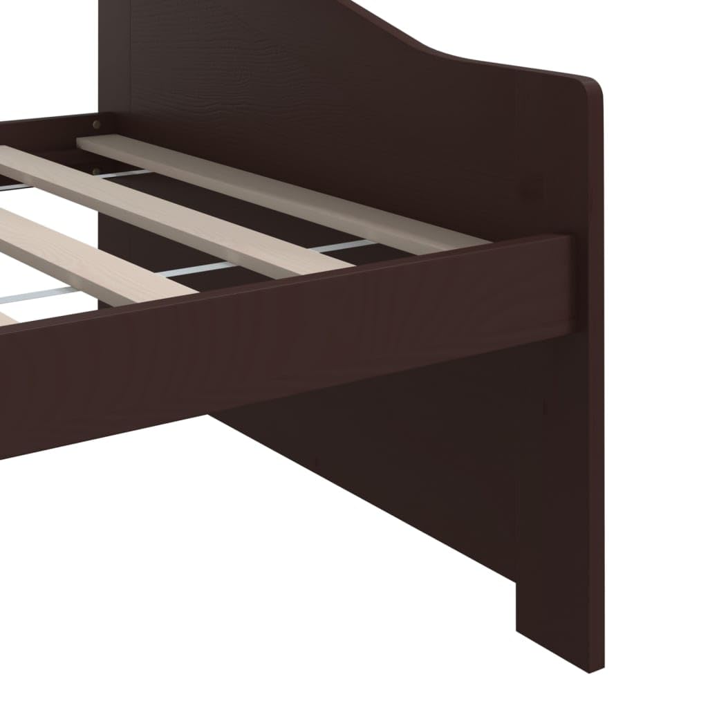 Cama de 3 plazas, color marrón oscuro, madera maciza de pino 90 x 200 cm, resistente estructura de cama para invitados, sofá cama con somier, diseño moderno
