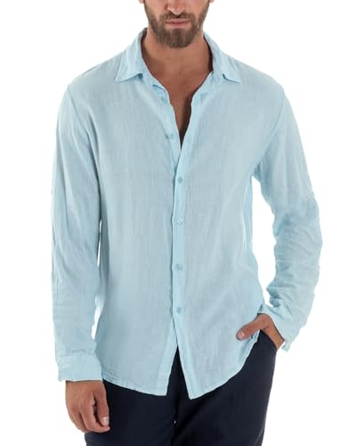 Giosal Camicia Uomo Lino Colletto Maniche Lunghe Casual Regular Fit