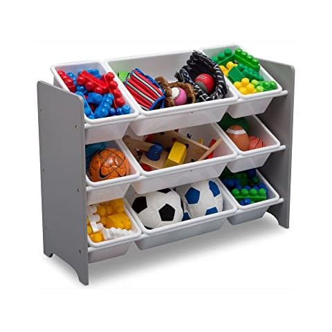 Delta Children MySize 9 Bin Plastic Toy Organizer - Greenguard Gold Certified, Grey Cover