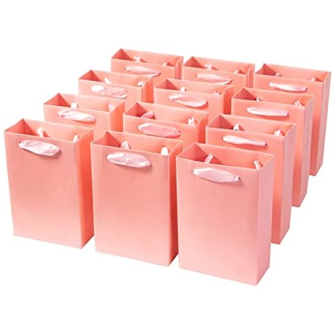 Dasofine Pink Gift Bags 12 Pack 5.03‘’ × 2.36‘’ × 7.40‘’ Small Gift Bags Paper Party Favor Bag with Handle, Retail Bag for Shopping, School, Office Cover