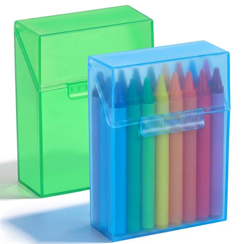 Image of Clabby 2 Pcs Clear Plastic Crayon Boxes Hold 24 Count, Blue,Green