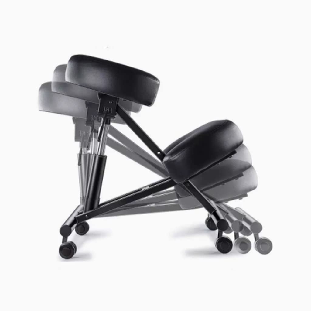 Silla ergonómica para arrodillarse, taburete ajustable, cojines de espuma gruesa, ruedas deslizantes suaves, mejora la postura para la oficina en casa, color negro