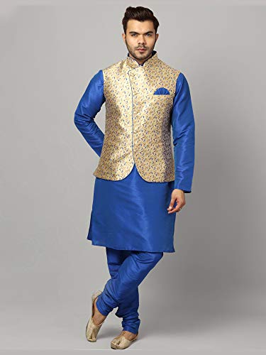 Image of Uri and MacKenzie Men's Silk Blend Kurta Churidar Pyjama with Stylish Nehru Jacket