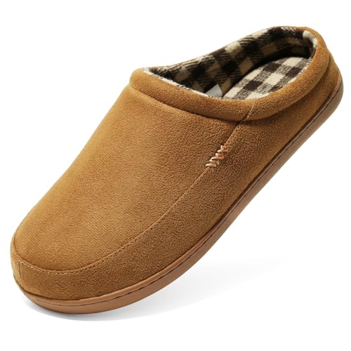 Image of NewDenBer Men's Warm Memory Foam Suede Plush Fleece Lined Slip on Indoor Outdoor Clog House Slippers