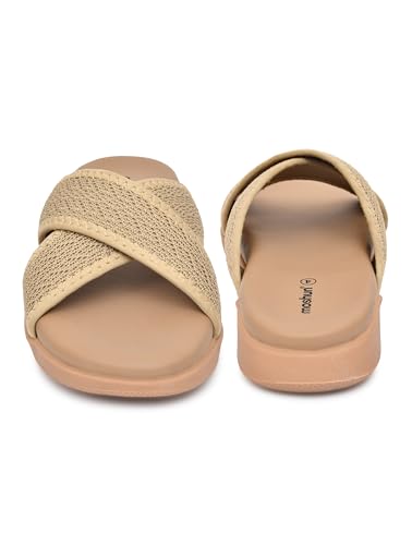 Image of Moshun Criss Cross Sandals for Women & Girls | Multi Strap & X Strap Flat Sandals, Bounce Back Technology Footbed with Adjustable Strap, Anti-Slip Sole | Lightweight Daily Wear Casual Slip-On Sandals