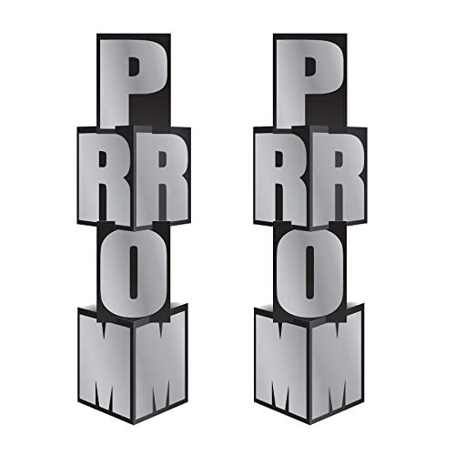 Image of Beistle Prom Column Black and Silver Decoration, Prom Standup Decorations for Prom Night Party Decor for Photo Booth, Durable Cardstock Selfie Backdrop, 12 inch wide, 3' 9 inch tall, 2 Pack